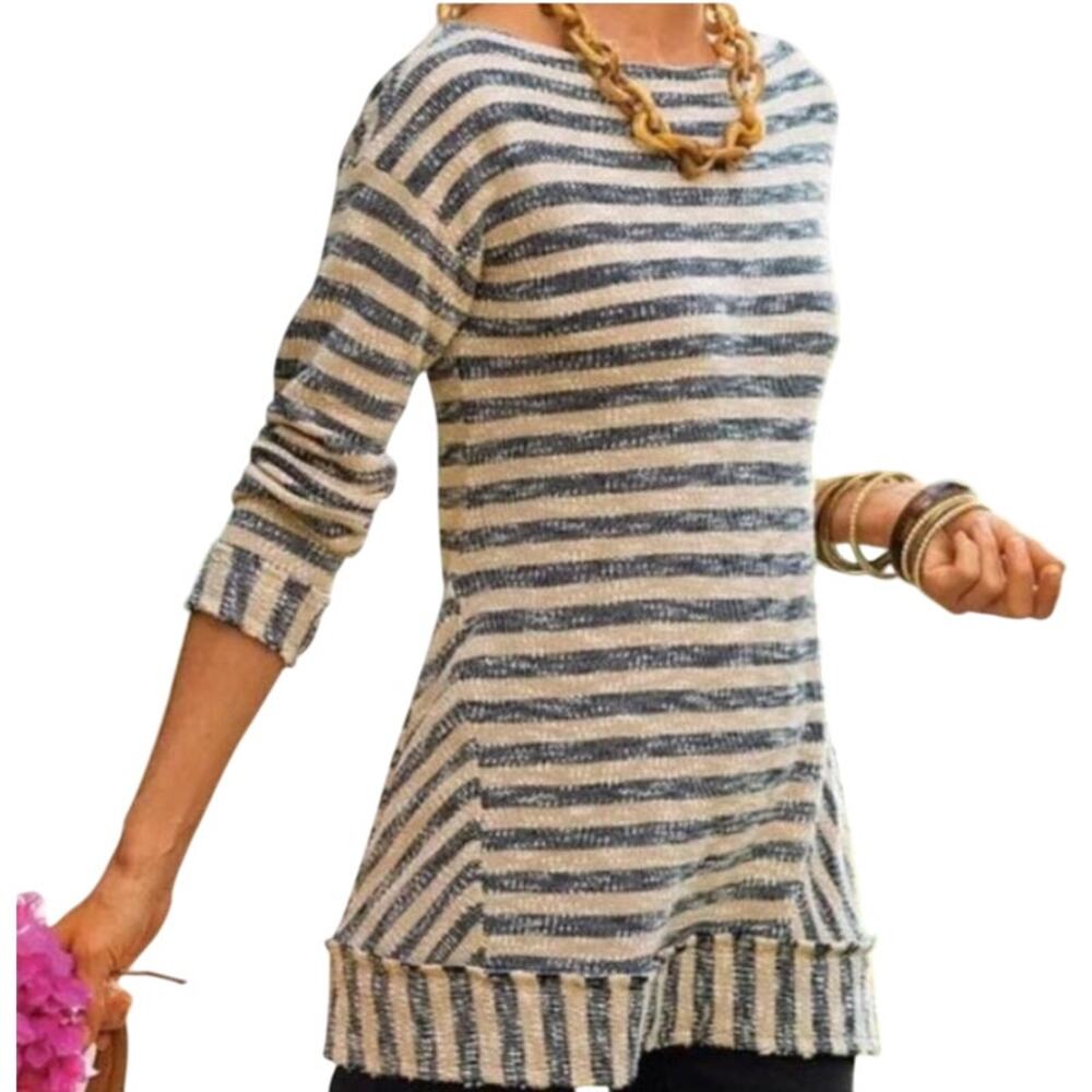 Soft Surroundings Size EST M Marina Stripe Pullover Sweater coastal chic beachy